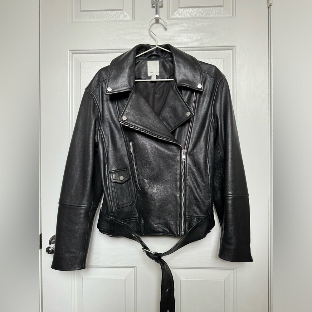 H&M genuine leather oversized biker jacket size S.